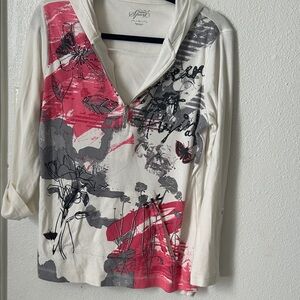 Style & Co. Women's White and Pink Graphic Hoodie